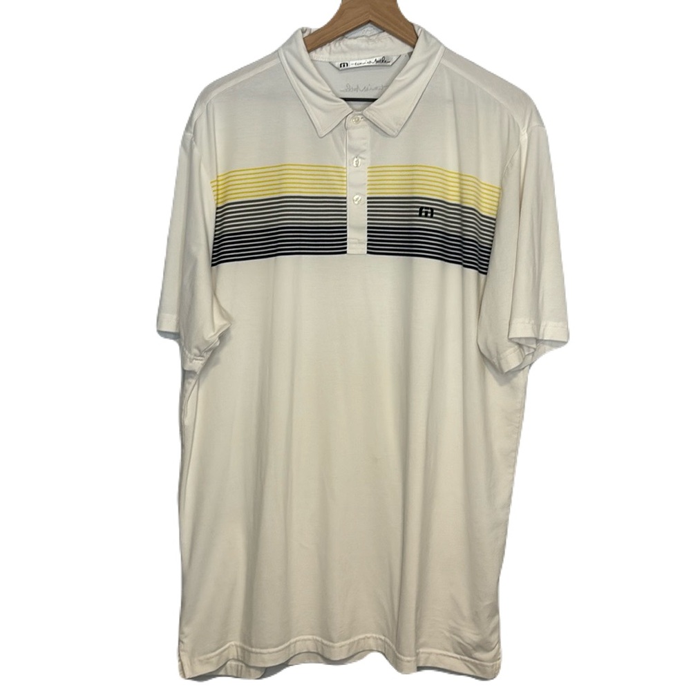 Travis Mathew XL White Stripe Golf Polo Short Sleeve Shirt